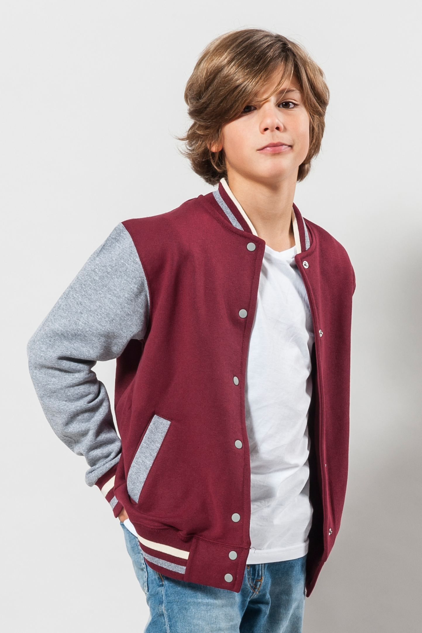 Kinder-Sweatshirtjacke, Bicol (70 % Baumwolle, 30 % Polyester), Blau/Grau, Größe S (5–6 Jahre)