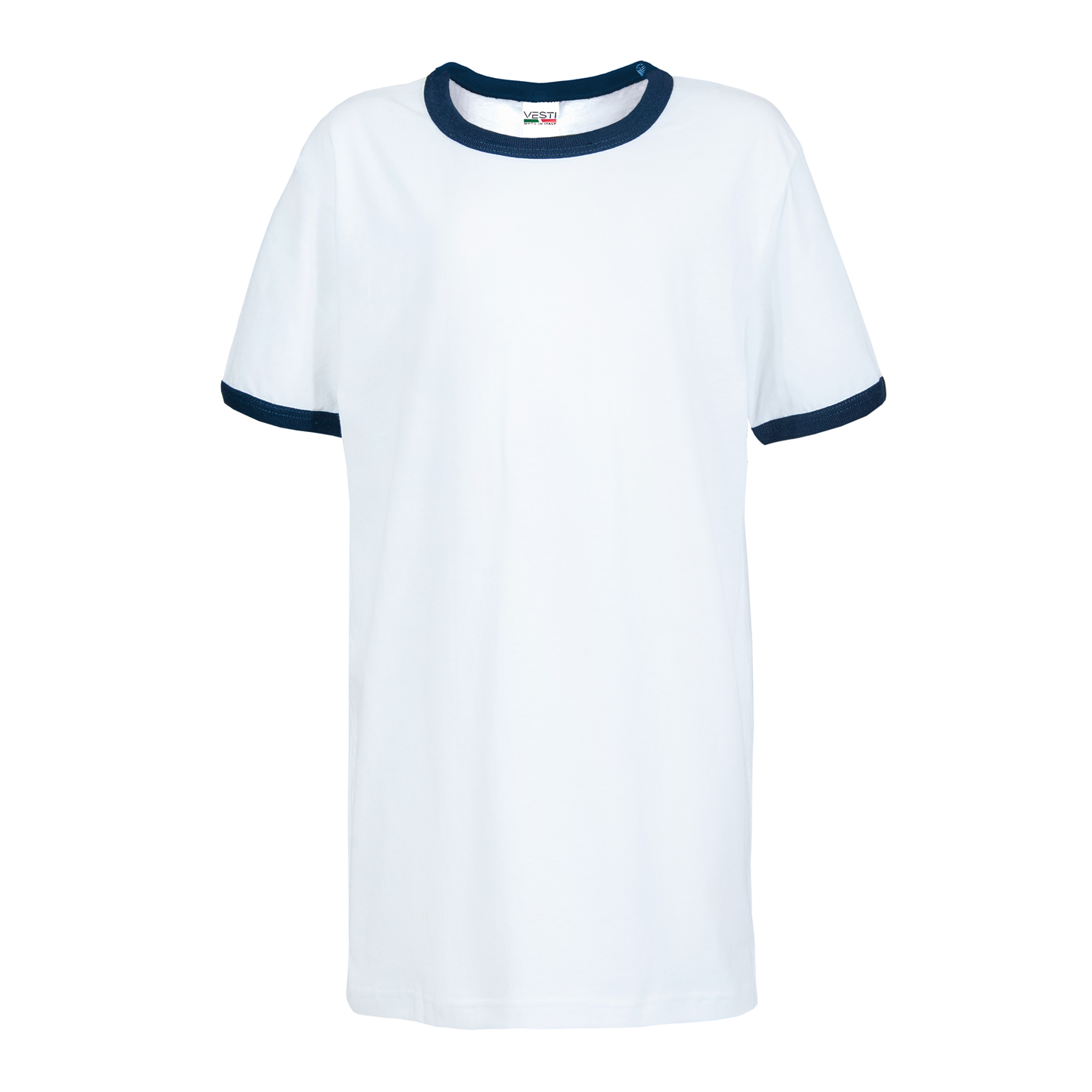 Weiches Kinder-T-Shirt, 100 % Baumwolle, 140 g/m², Weiß/Weiß, Größe XS - 99NY - 99NY – Weiß/Marineblau