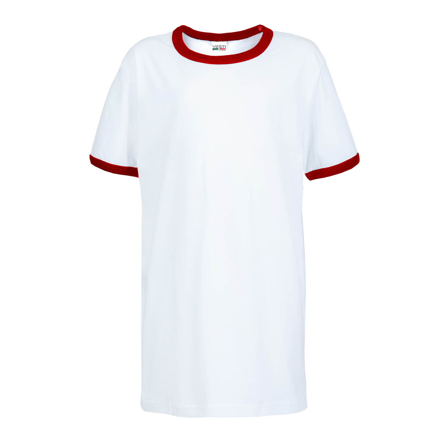 Weiches Kinder-T-Shirt, 100 % Baumwolle, 140 g/m², Weiß/Weiß, Größe XS - 99RO - Weiß/Rot
