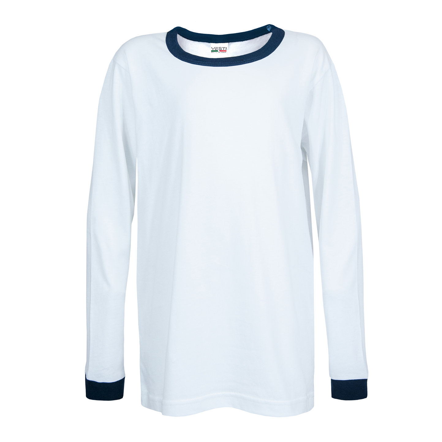 Weiches T-Shirt für Kinder, Größe G/CM/L, 100 % Baumwolle, 140 g/m², Weiß/Weiß, XS - 99NY - 99NY – Weiß/Marineblau