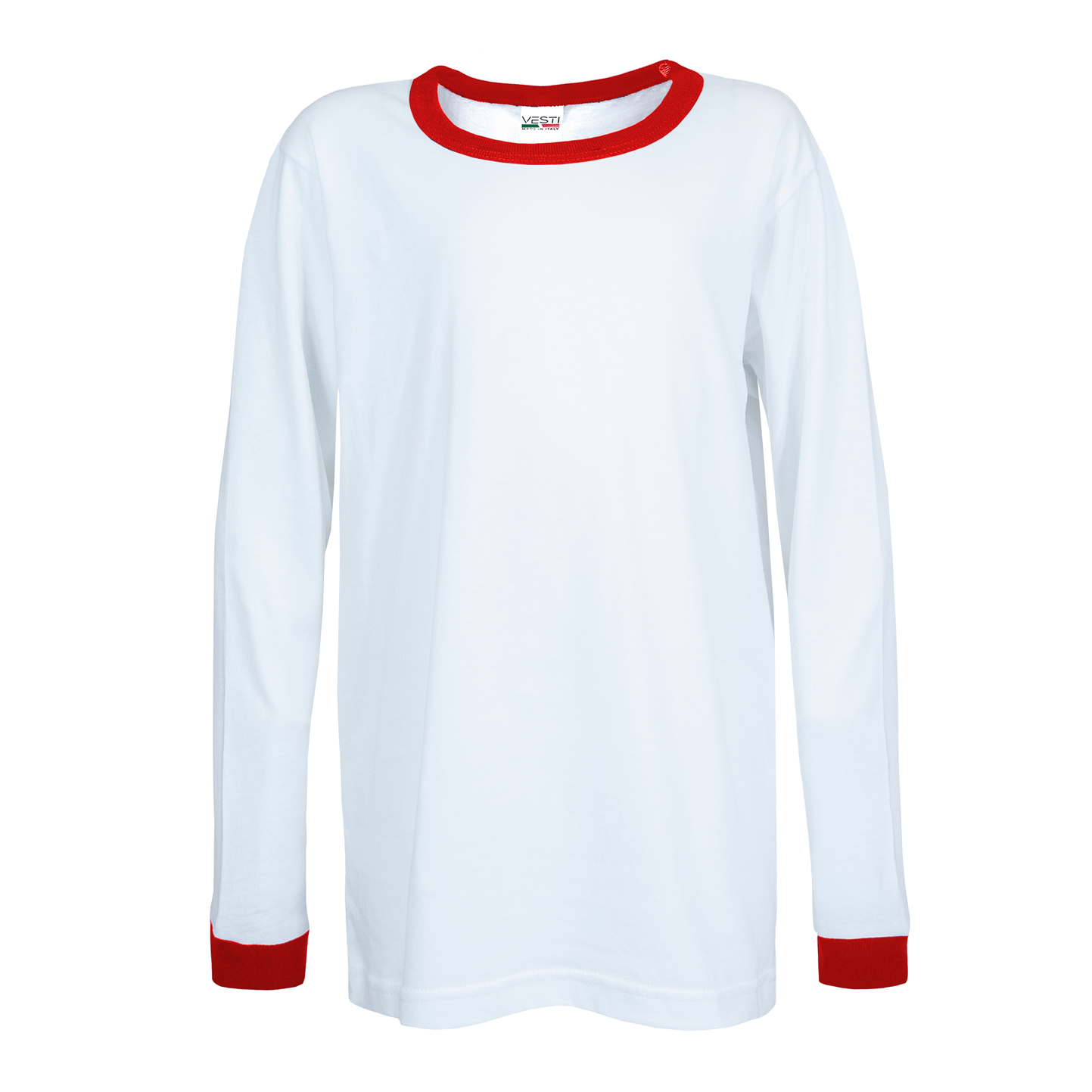 Weiches T-Shirt für Kinder, Größe G/CM/L, 100 % Baumwolle, 140 g/m², Weiß/Weiß, XS - 99RO - Weiß/Rot