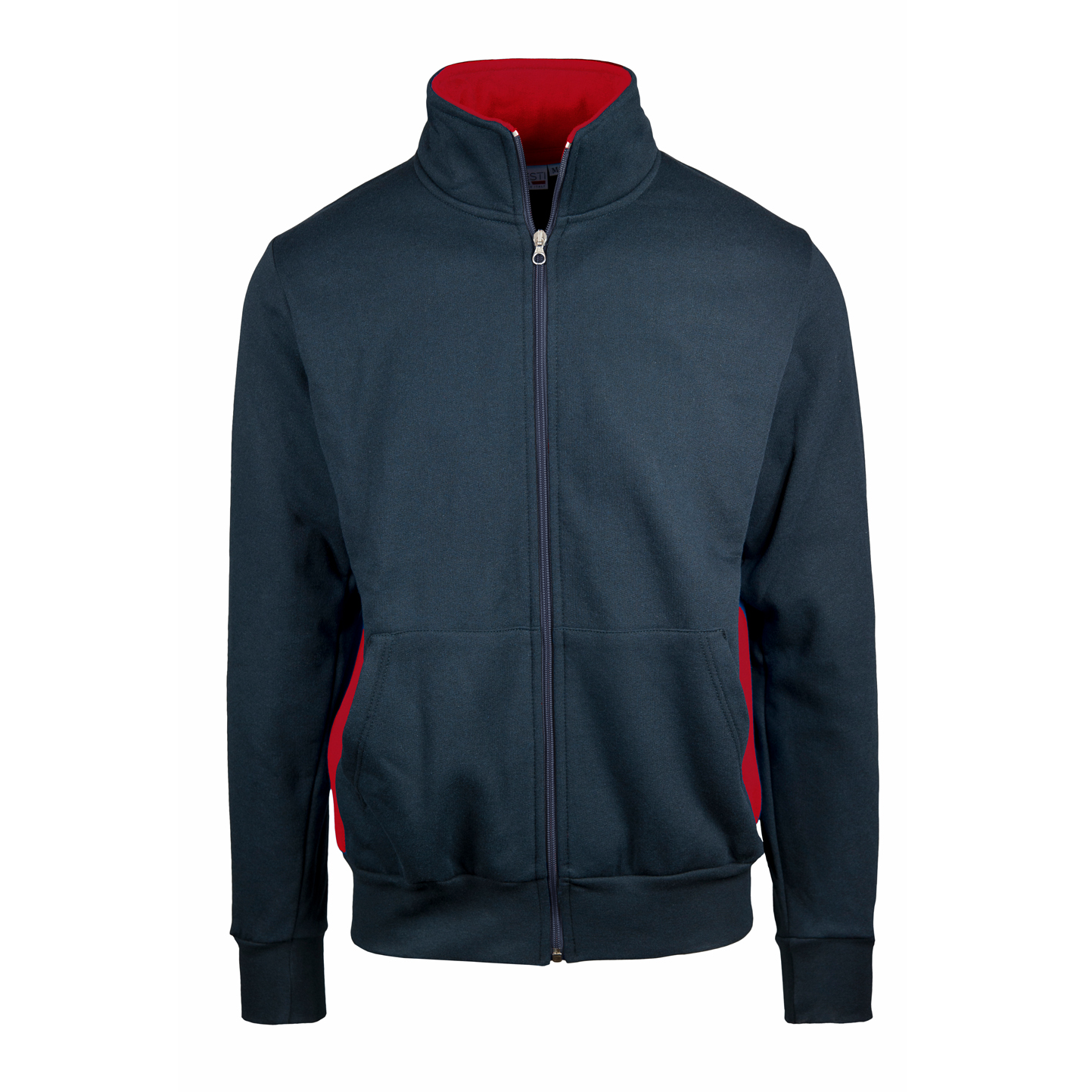 Sweatshirtjacke mit langem Reißverschluss, Kontrastfarben, 70 % Baumwolle, 30 % Polyester, 280 g/m², Blau/Royal, Sport, Größe S - 1828 - Blau/Rot S OUT7