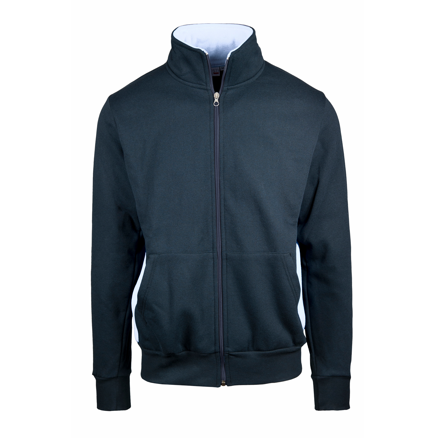 Sweatshirtjacke mit langem Reißverschluss, Kontrastfarben, 70 % Baumwolle, 30 % Polyester, 280 g/m², Blau/Royal, Sport, Größe S - 1899 - 1899 – Blau/Weiß