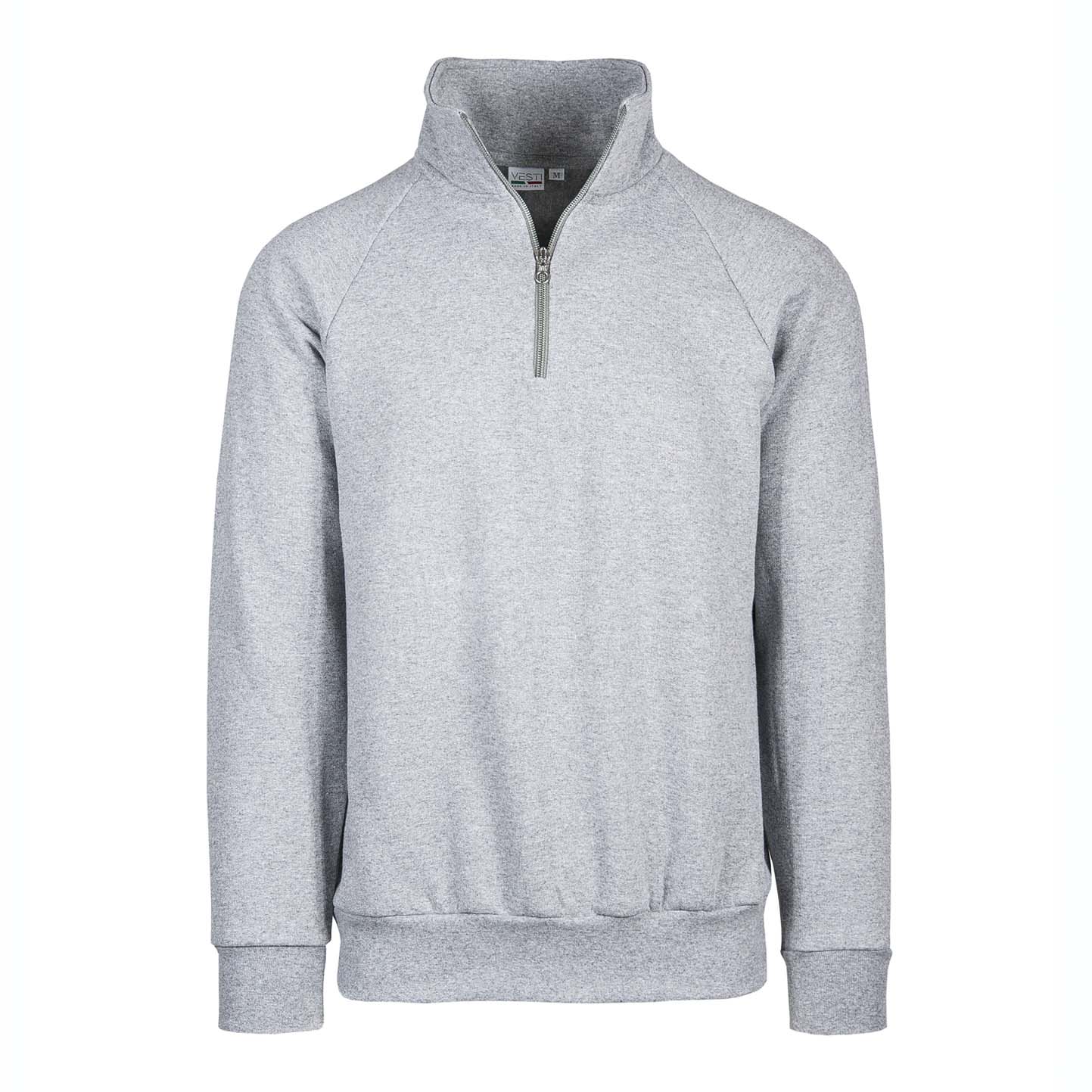 Terry-Sweatshirt mit Reißverschluss am Kragen, 70 % Baumwolle, 30 % Polyester, 240 g/m², Schwarz, Größe XS - 75 - Asche