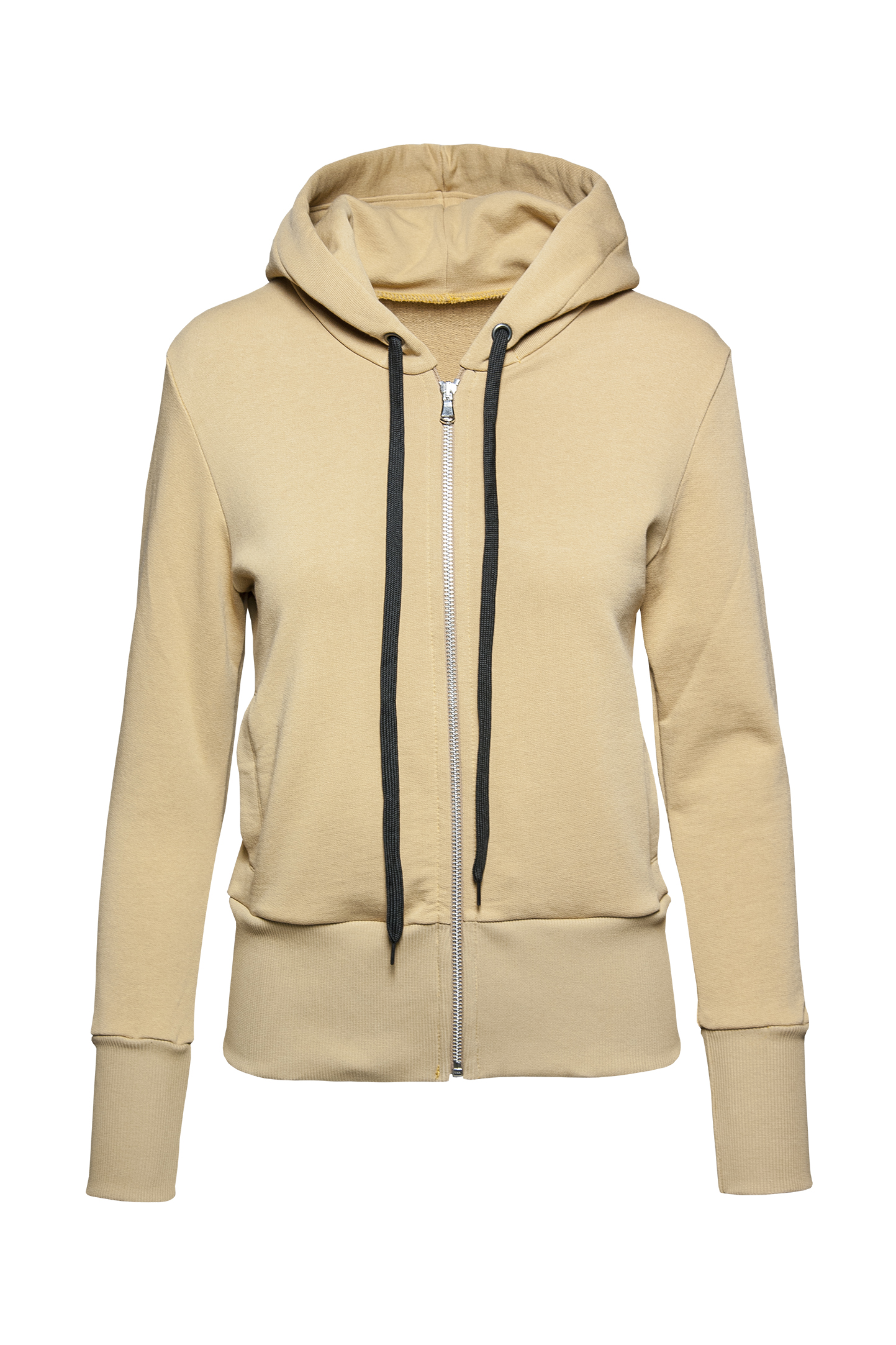 Damen-Kapuzenpullover mit Reißverschluss, weich, 75 % Baumwolle, 25 % Polyester, 320 g/m², Schwarz, Größe XS - CL - Kamel