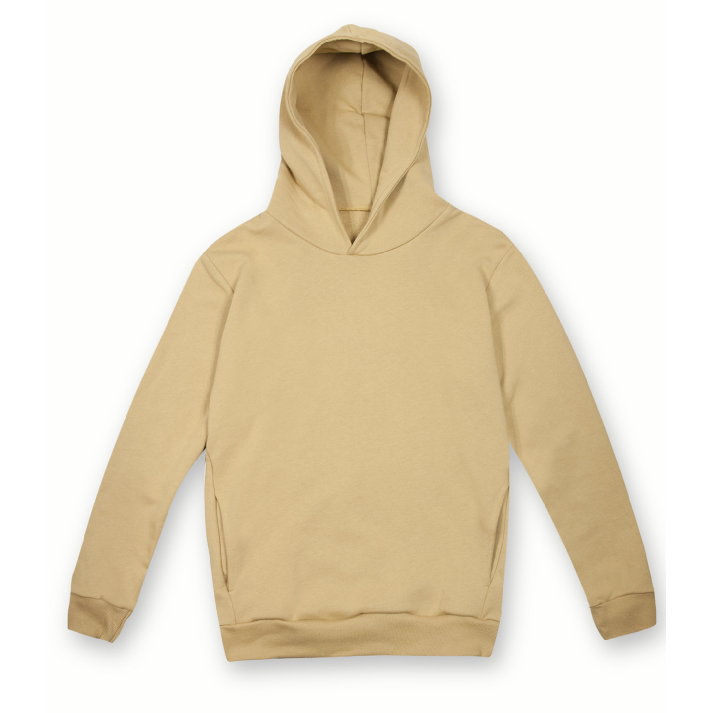 Weiches Kapuzensweatshirt aus 100 % Baumwolle (320 g/m²). Unisex, städtisches Design. Schwarz, Größe XS. - CL - Kamel