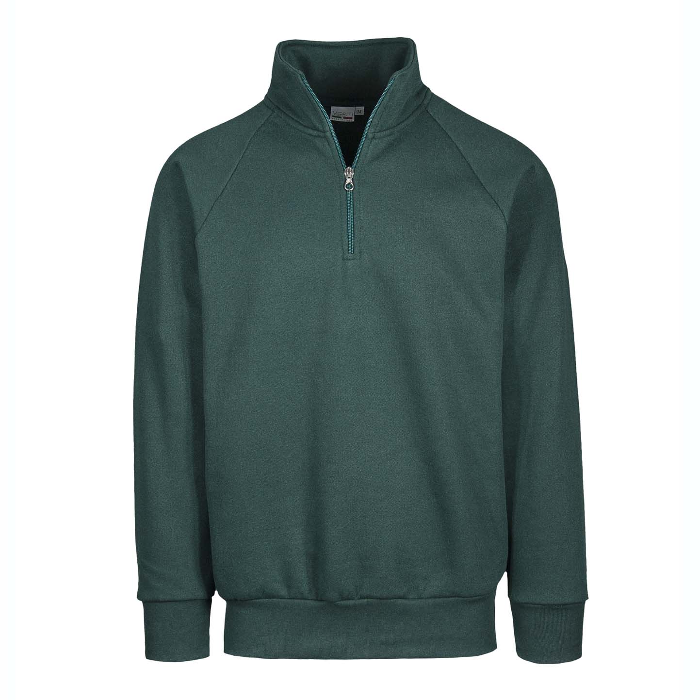 Unisex-Sweatshirt mit Reißverschluss am Kragen, 70 % Baumwolle, 30 % Polyester, 280 g/m², Schwarz, Größe XS - 55 - Flaschengrün