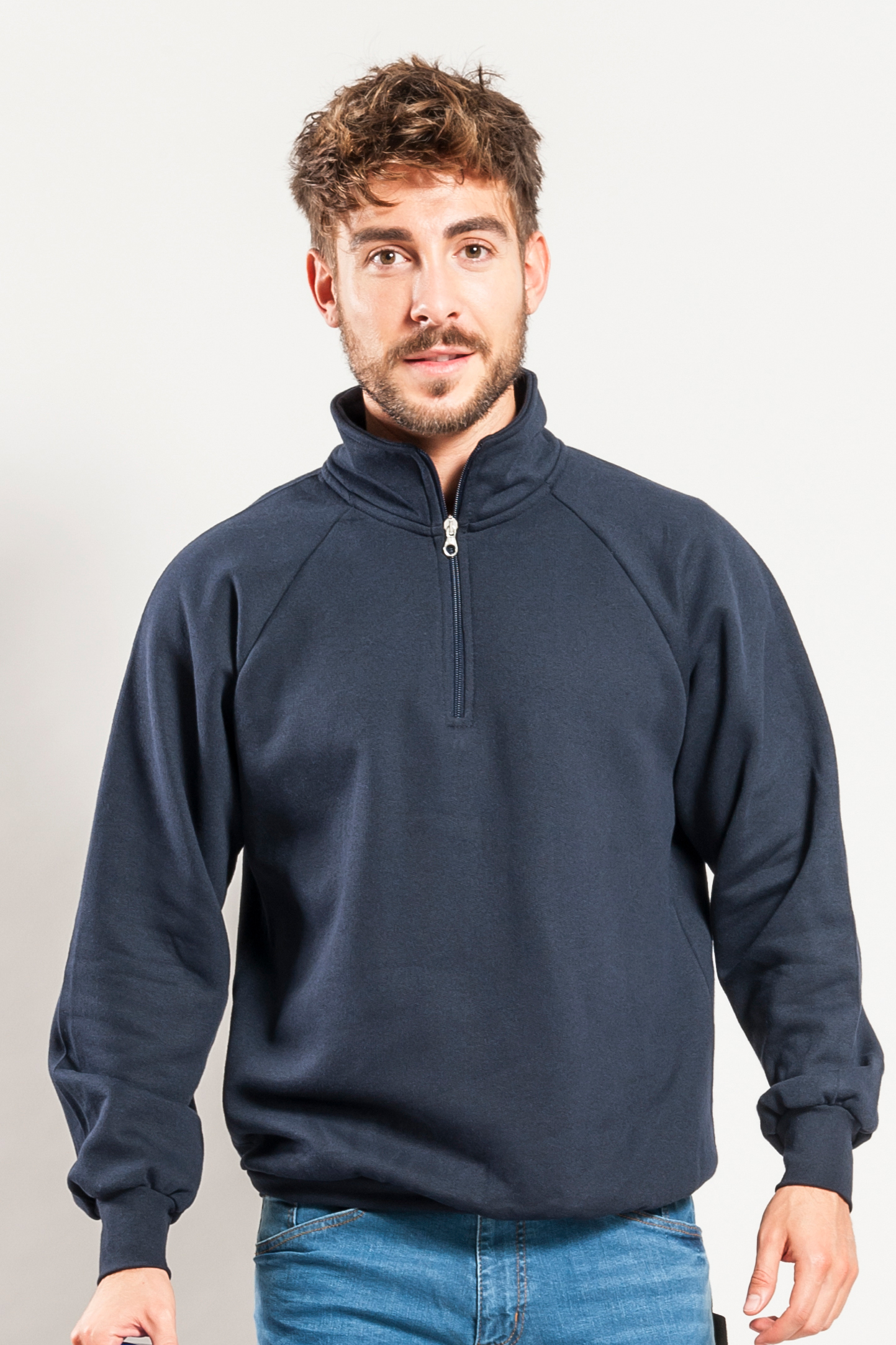 Unisex-Sweatshirt mit Reißverschluss am Kragen, 70 % Baumwolle, 30 % Polyester, 280 g/m², Schwarz, Größe XS
