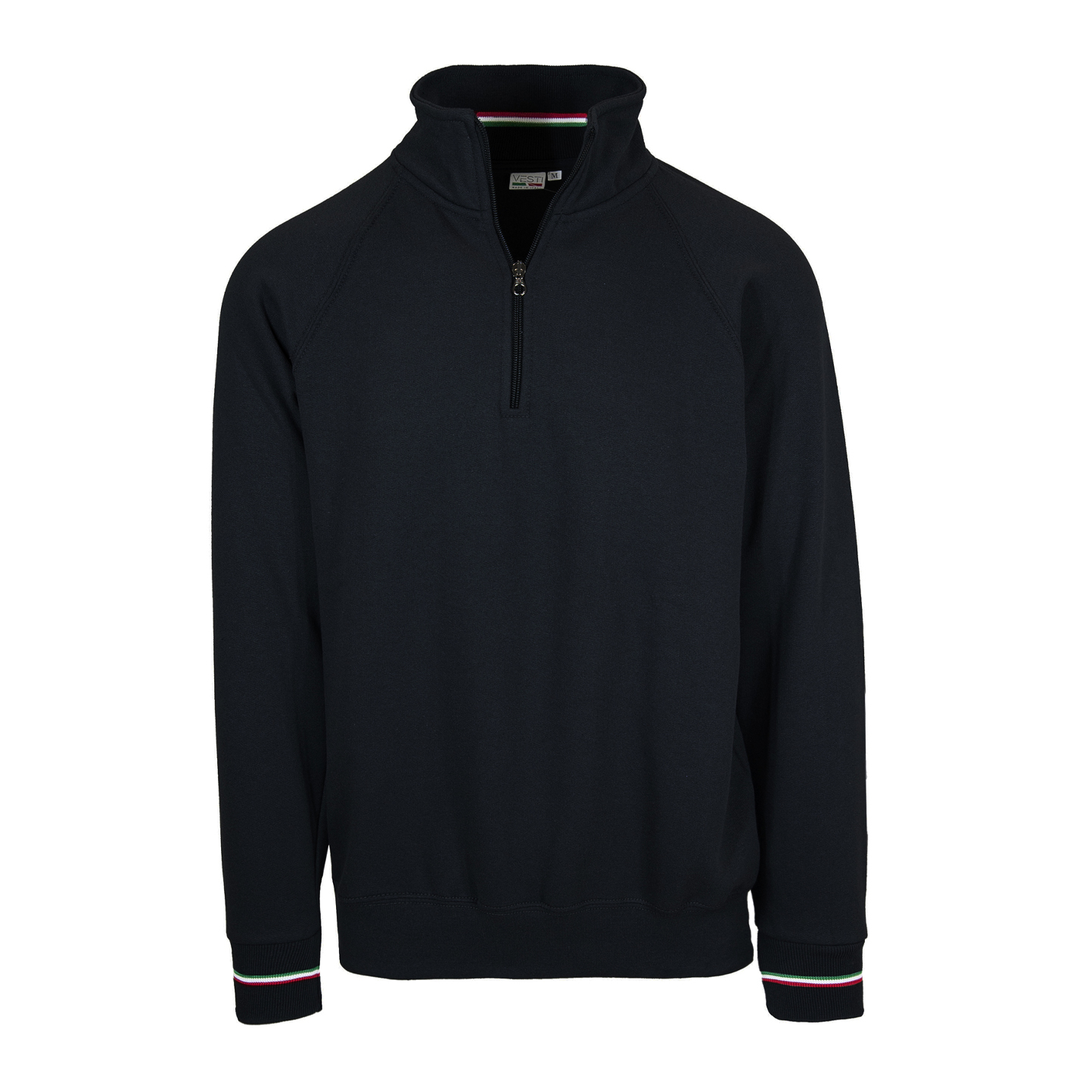 Italienisches Sweatshirt mit Reißverschlusskragen, 50 % Baumwolle, 50 % Polyester, 280 g/m², Schwarz, Größe XS - 12E - Black ECO