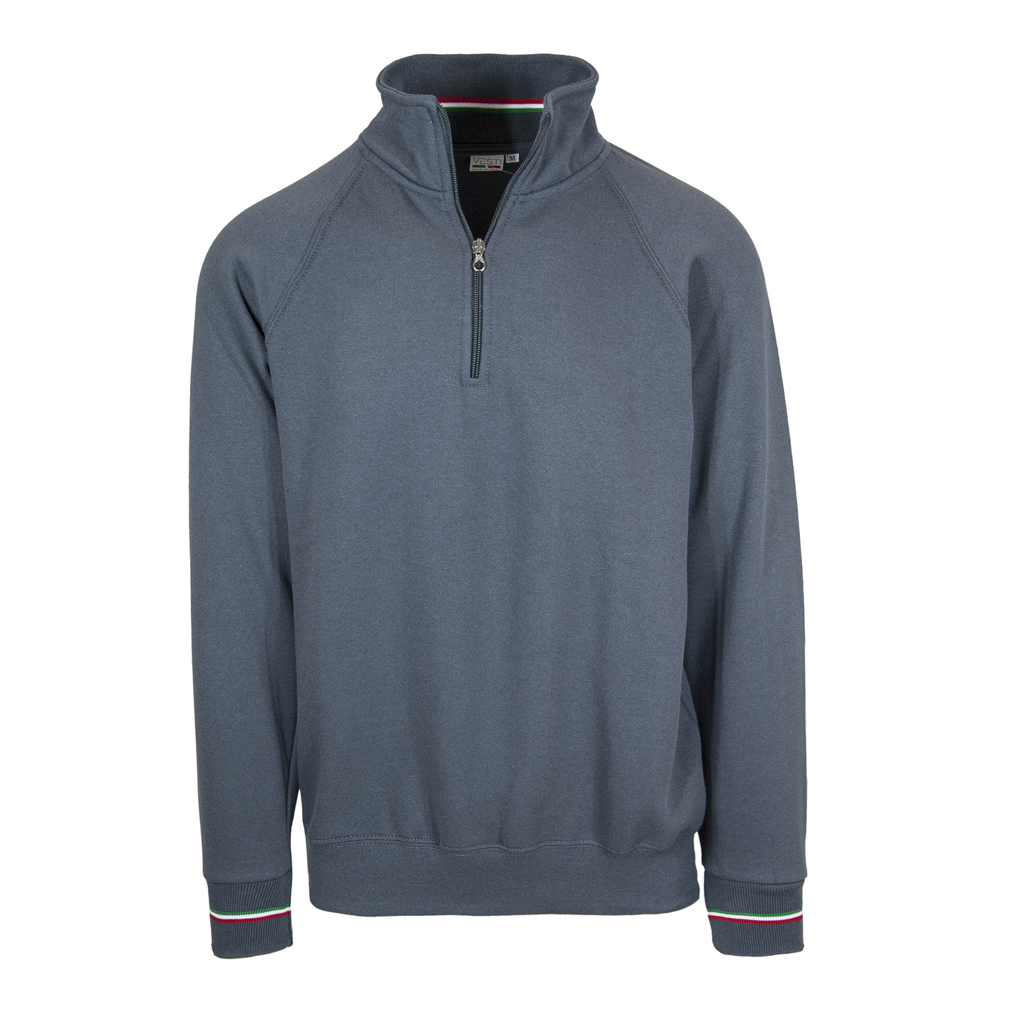Italienisches Sweatshirt mit Reißverschlusskragen, 50 % Baumwolle, 50 % Polyester, 280 g/m², Schwarz, Größe XS - 22E - ECO Lead