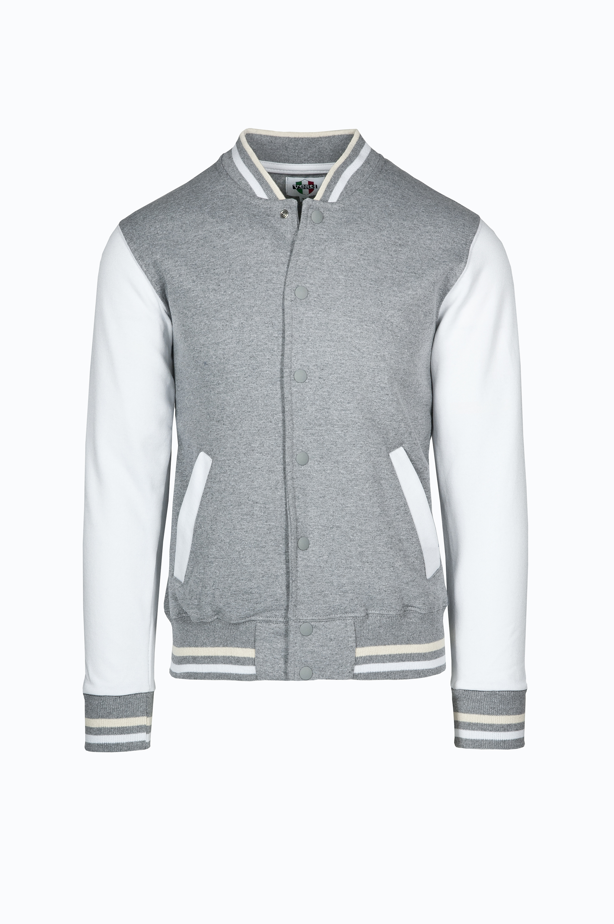 Zweifarbige Bomberjacke, 70 % Baumwolle, 30 % Polyester, 300 g/m², Schwarz/Aschgrau, Größe S - 7599 - Esche/Weiß