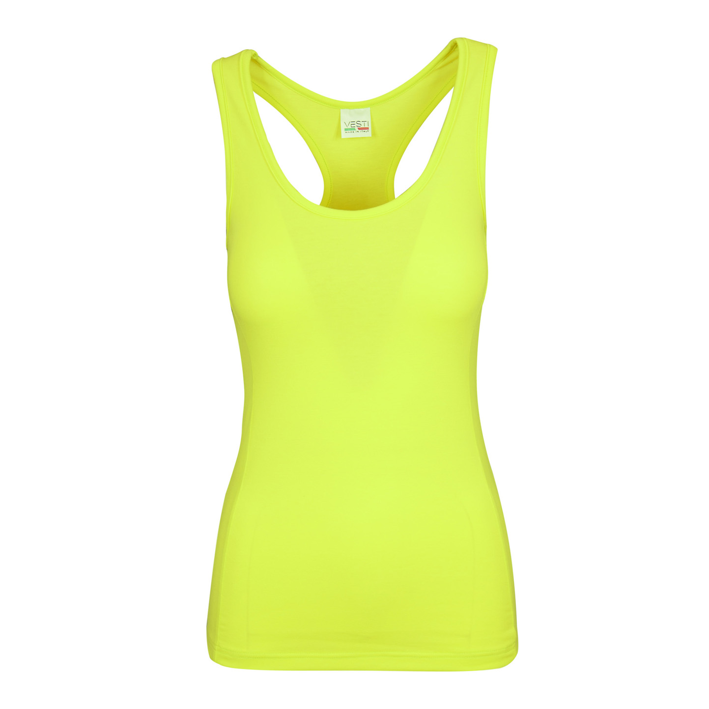 Damen-Tanktop mit Racerback, 90 % Baumwolle, 10 % Baumwolle, 170 g/m², meliertes Grau, Größe XS - YF - Fluoreszierendes Gelb XS OUT7