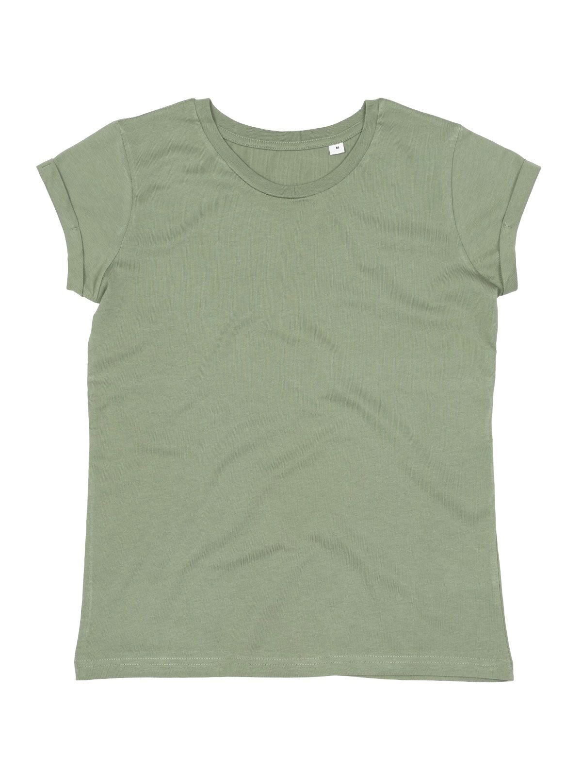Damen-T-Shirt mit hochgekrempelten Ärmeln - Weiche Olive