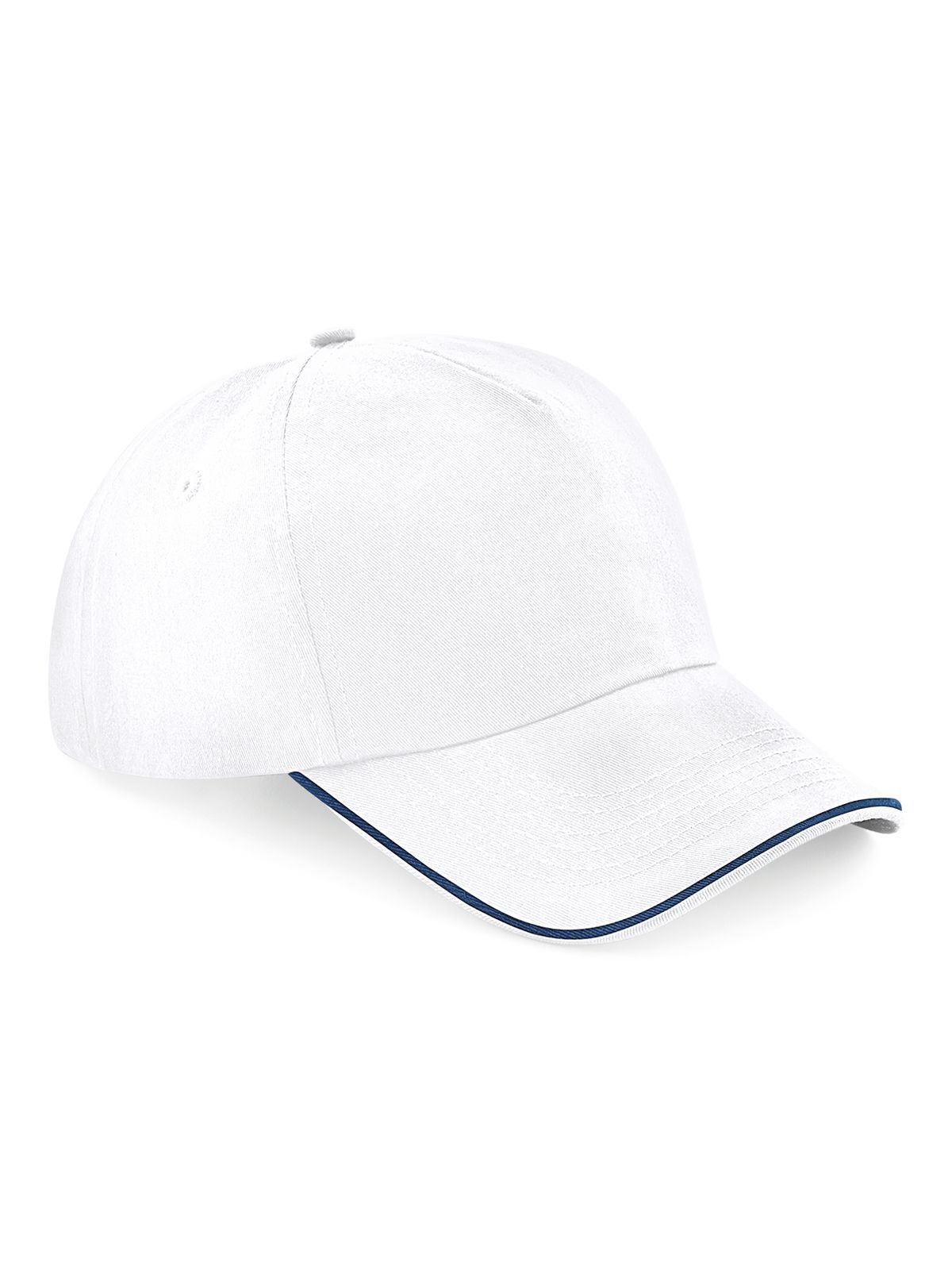 Authentische 5-Panel-Kappe – mit Paspelierung am Schirm - WHIF - Weiß/Französisch-Marineblau