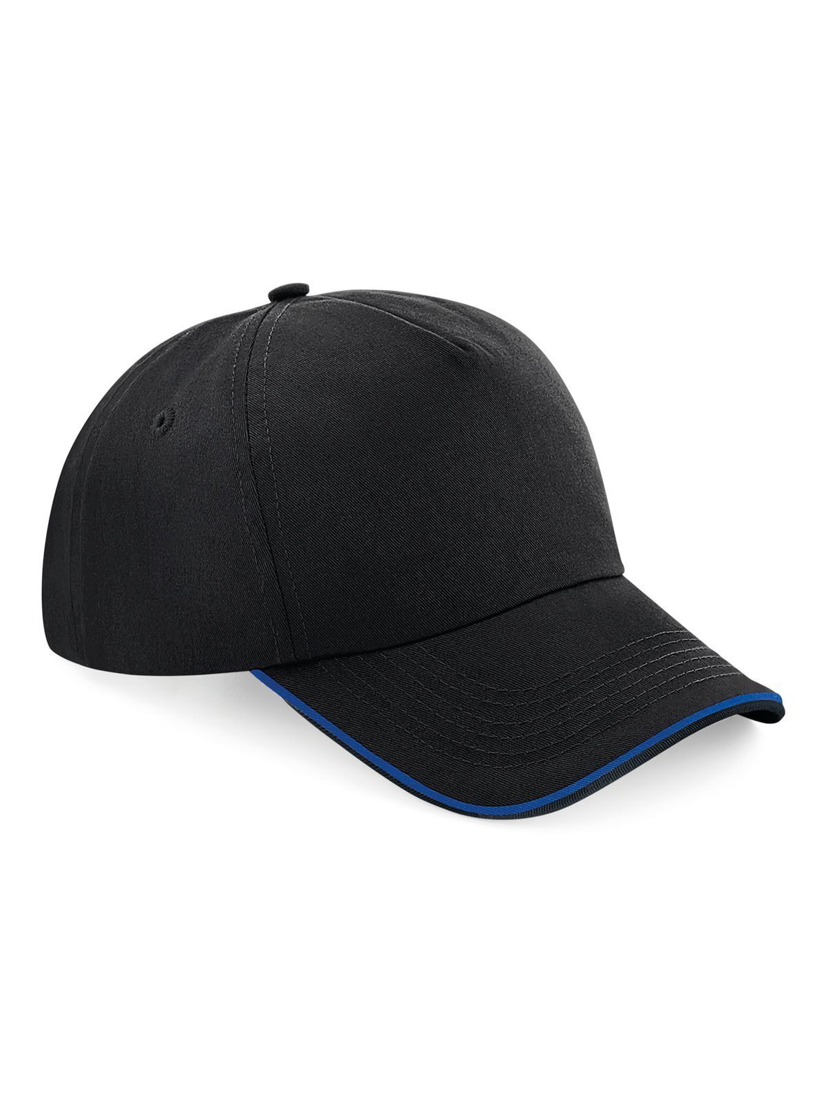 Authentische 5-Panel-Kappe – mit Paspelierung am Schirm - BLKRO - Schwarz/Hellblau