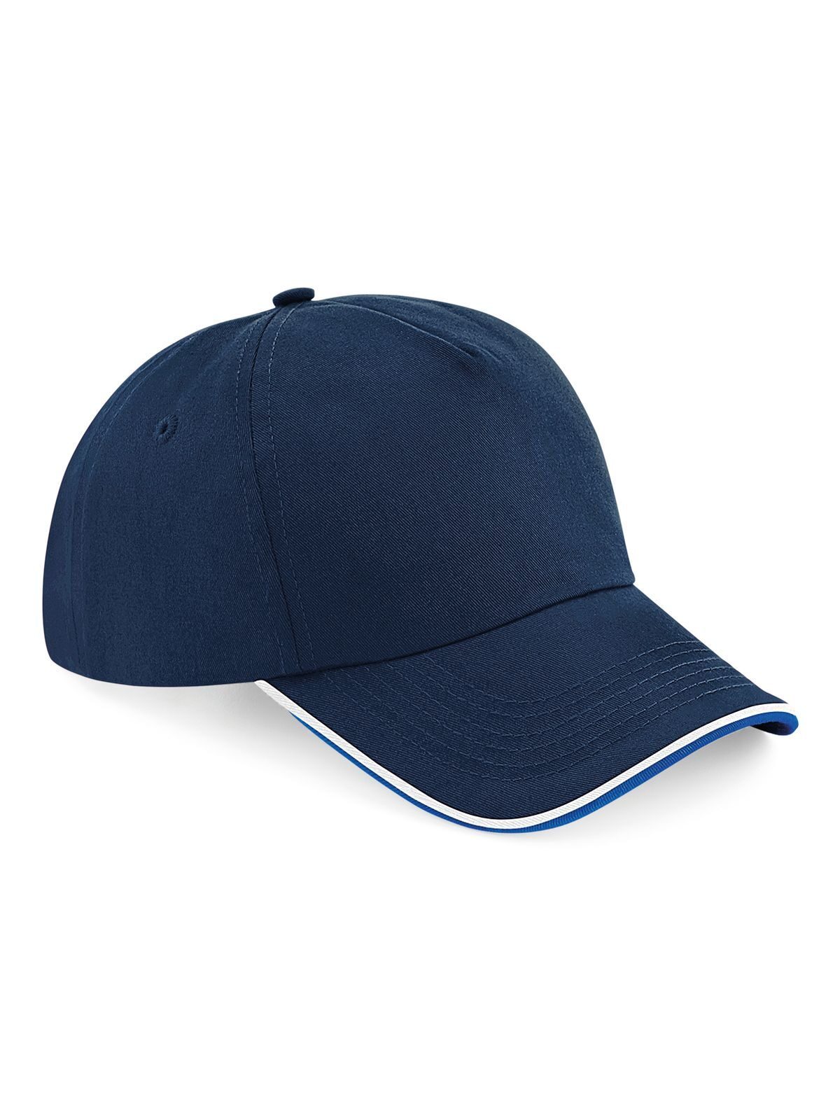 Authentische 5-Panel-Kappe – mit Paspelierung am Schirm - FNABW - Französischblau/Hellblau/Weiß
