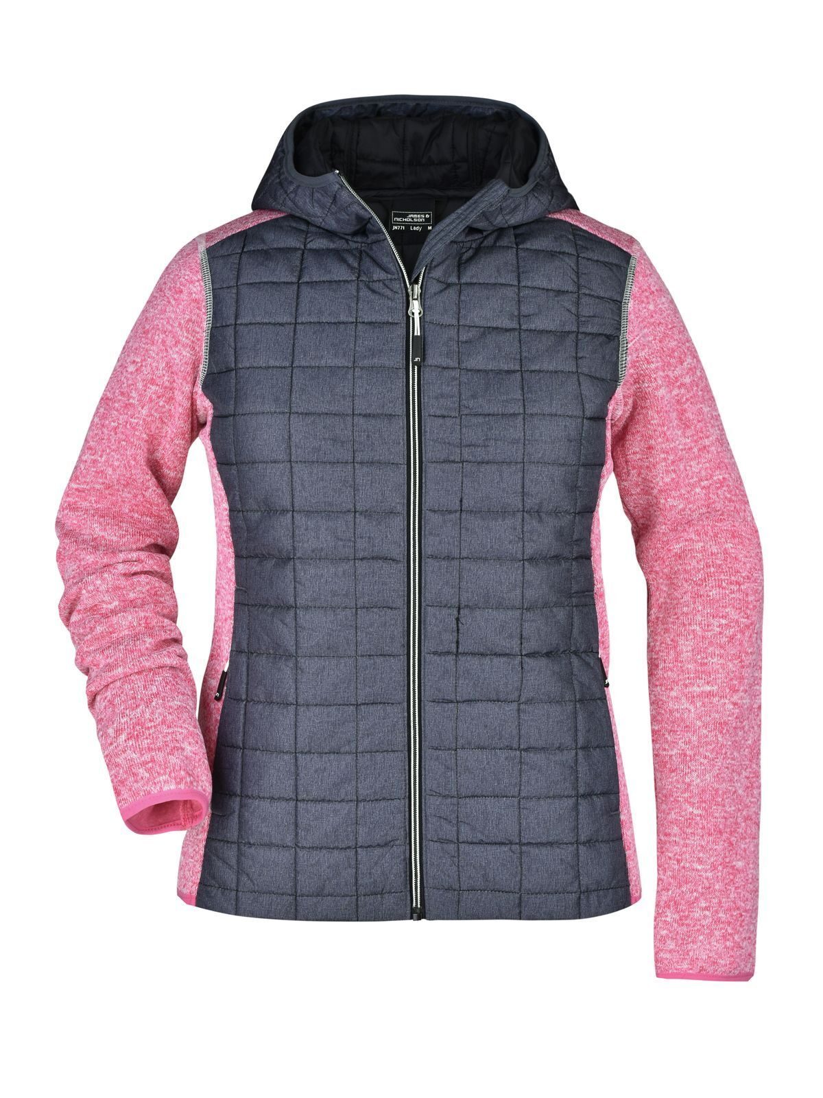 Damen-Strick-Hybridjacke - PMANM - Rosa-meliert-anthrazit-meliert