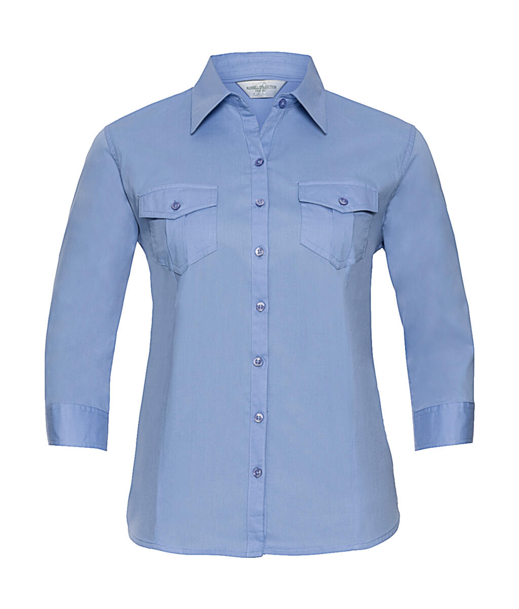 Damenbluse mit 3/4-Ärmeln und Manschetten - BL - Blau