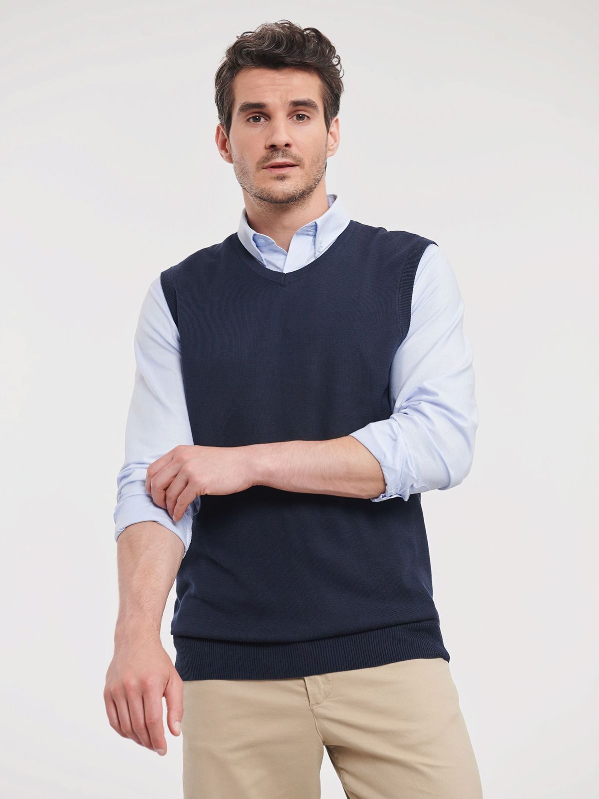 Ärmelloser Strickpullover für Herren mit V-Ausschnitt