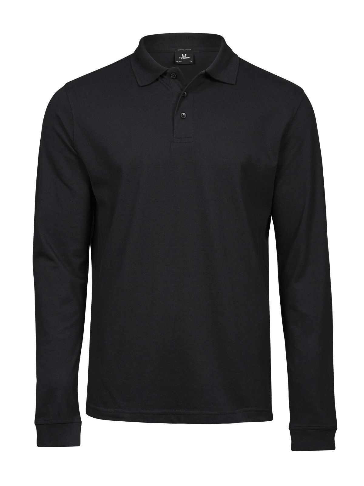 Luxuriöses Stretch-Langarmpolo für Herren - BLK - Schwarz