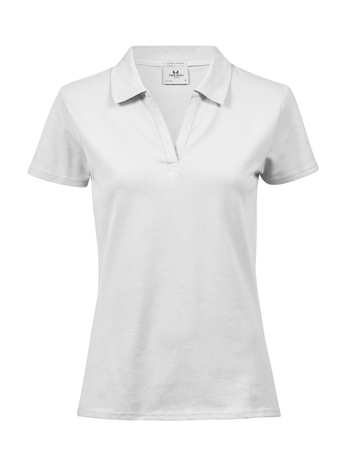 Luxuriöses Stretch-Poloshirt mit V-Ausschnitt für Damen - WHT - Weiß
