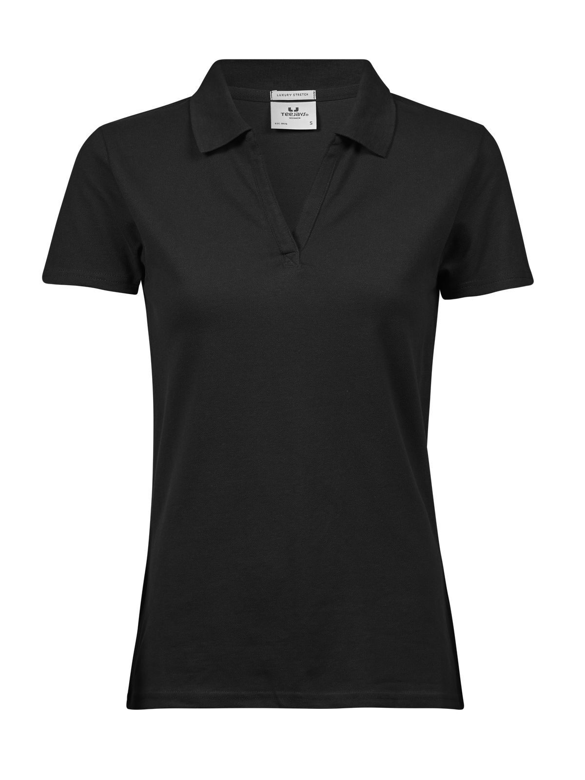 Luxuriöses Stretch-Poloshirt mit V-Ausschnitt für Damen - BLK - Schwarz