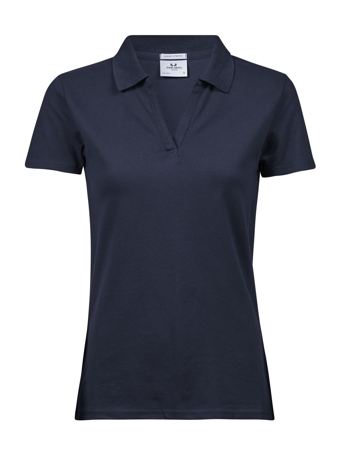 Luxuriöses Stretch-Poloshirt mit V-Ausschnitt für Damen - NVY - Marine