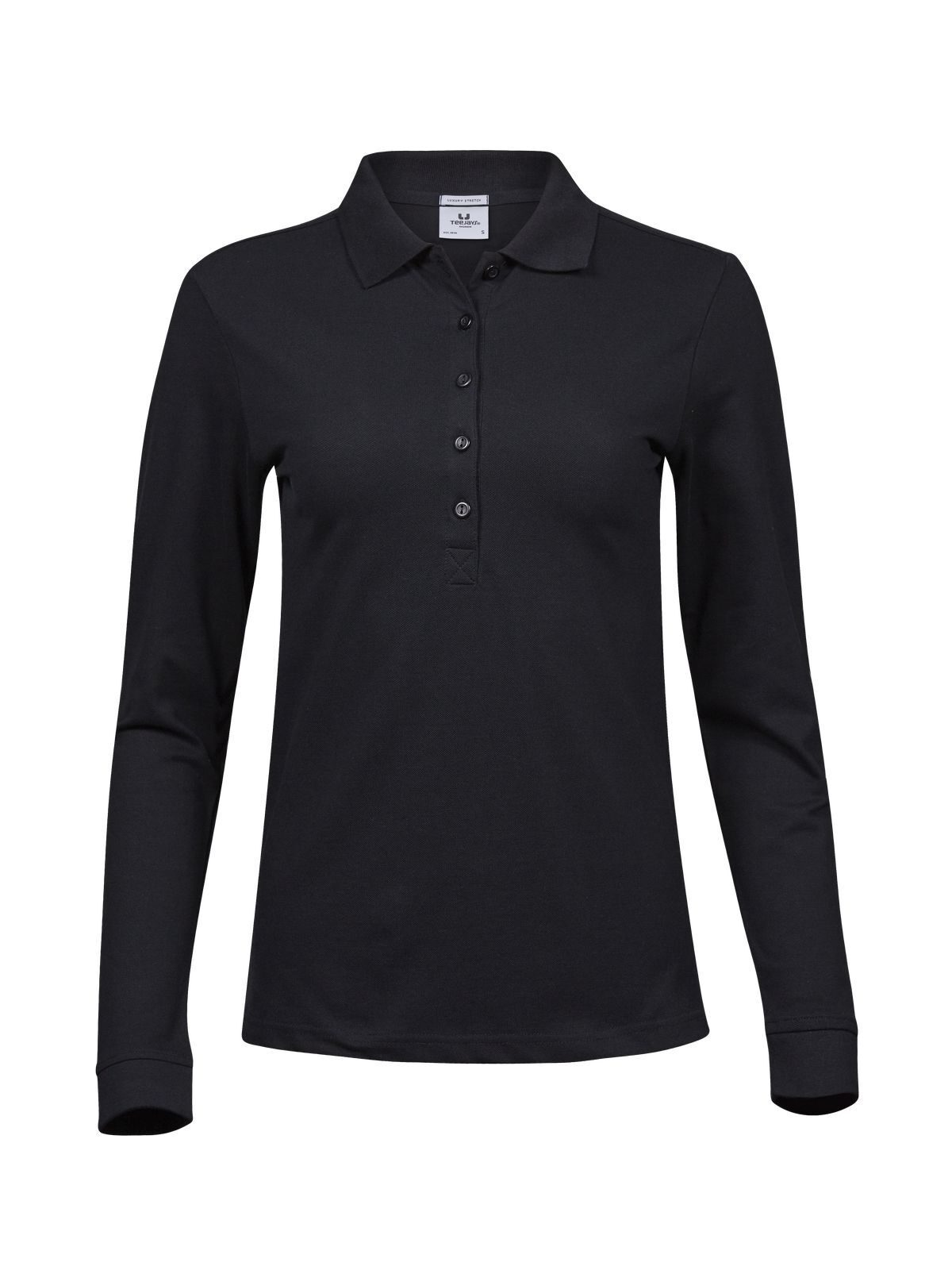 Luxuriöses Stretch-Langarm-Polo für Damen - BLK - Schwarz