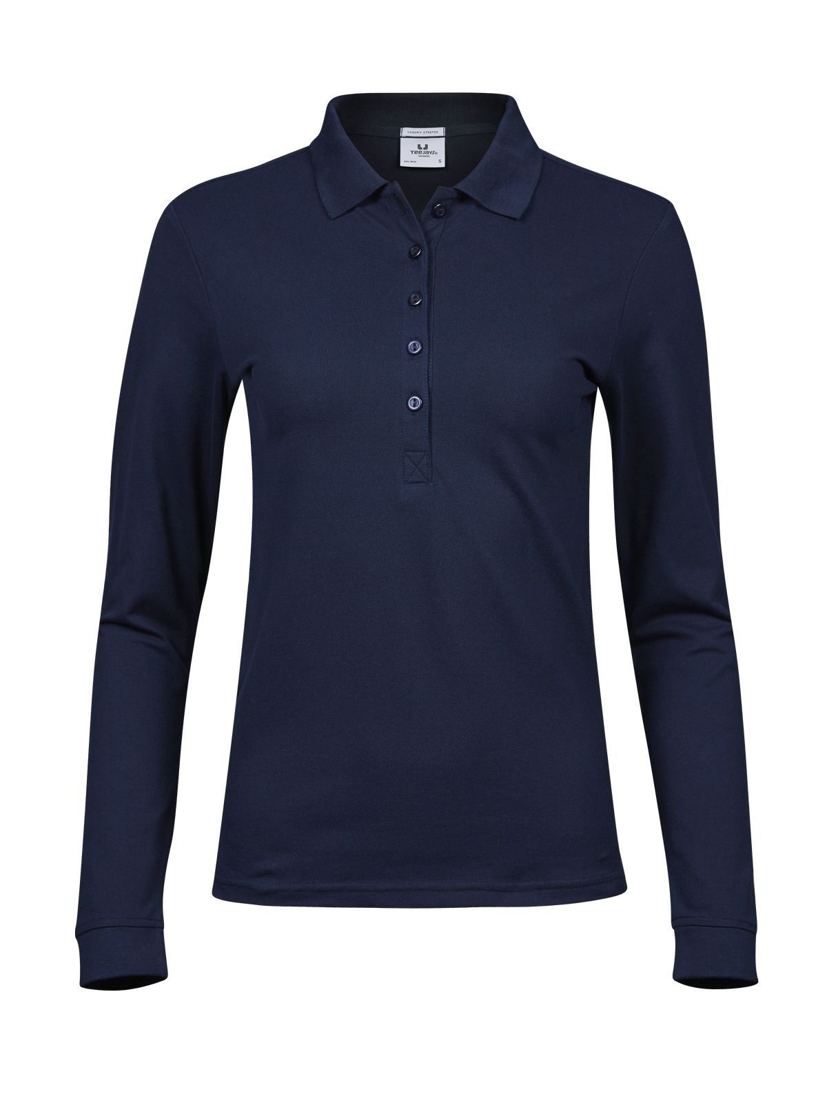 Luxuriöses Stretch-Langarm-Polo für Damen - NVY - Marine