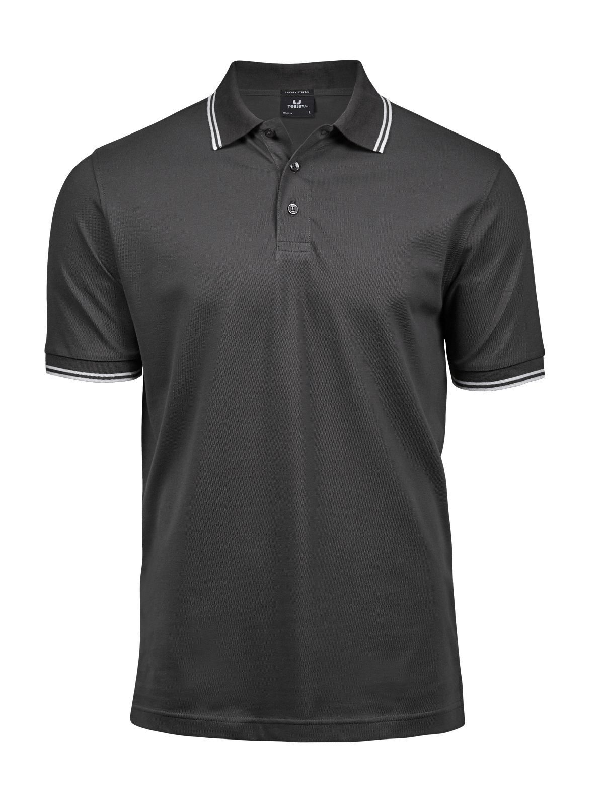 Luxuriöses Stretch-Polohemd für Herren mit Streifen - Dunkelgrau/Weiß