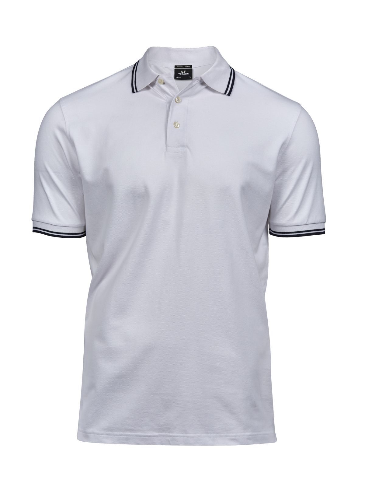 Luxuriöses Stretch-Polohemd für Herren mit Streifen - Weiß/Marineblau