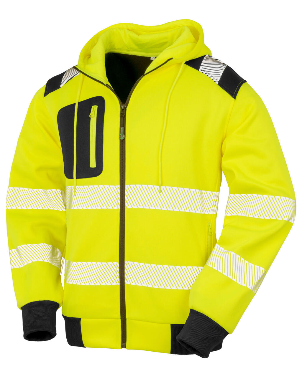 Recycelter Sicherheitshoodie mit Reißverschluss - Fluoreszierendes Gelb/Schwarz