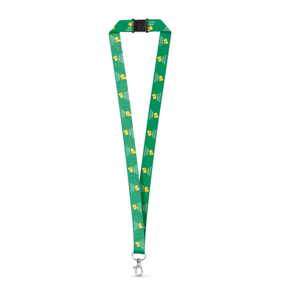 DOVER. SET Lanyard SUBLIMATION Long II (20 mm) aus recyceltem Polyester (100 % rPET) mit 20-mm-Hebelkarabiner und Sicherheitsverschluss