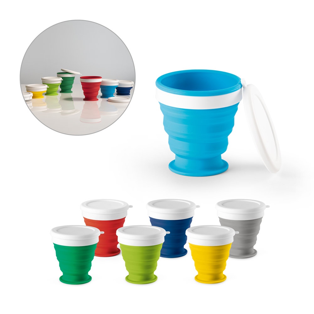 ASTRADA. Zusammenfaltbarer Reisebecher aus Silikon und PP, 250 ml.