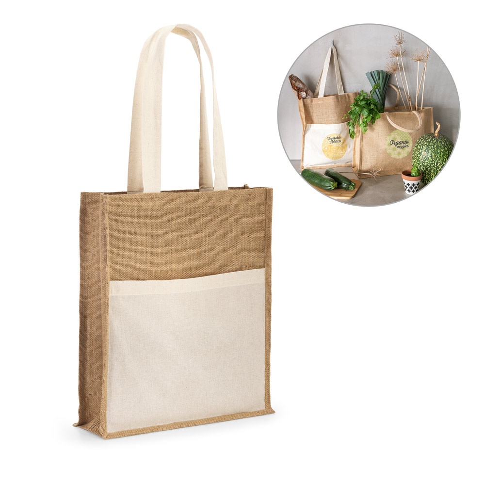 BRAGA. Jutebeutel (240 g/m²) mit Tasche aus 100 % Baumwolle (140 g/m²).