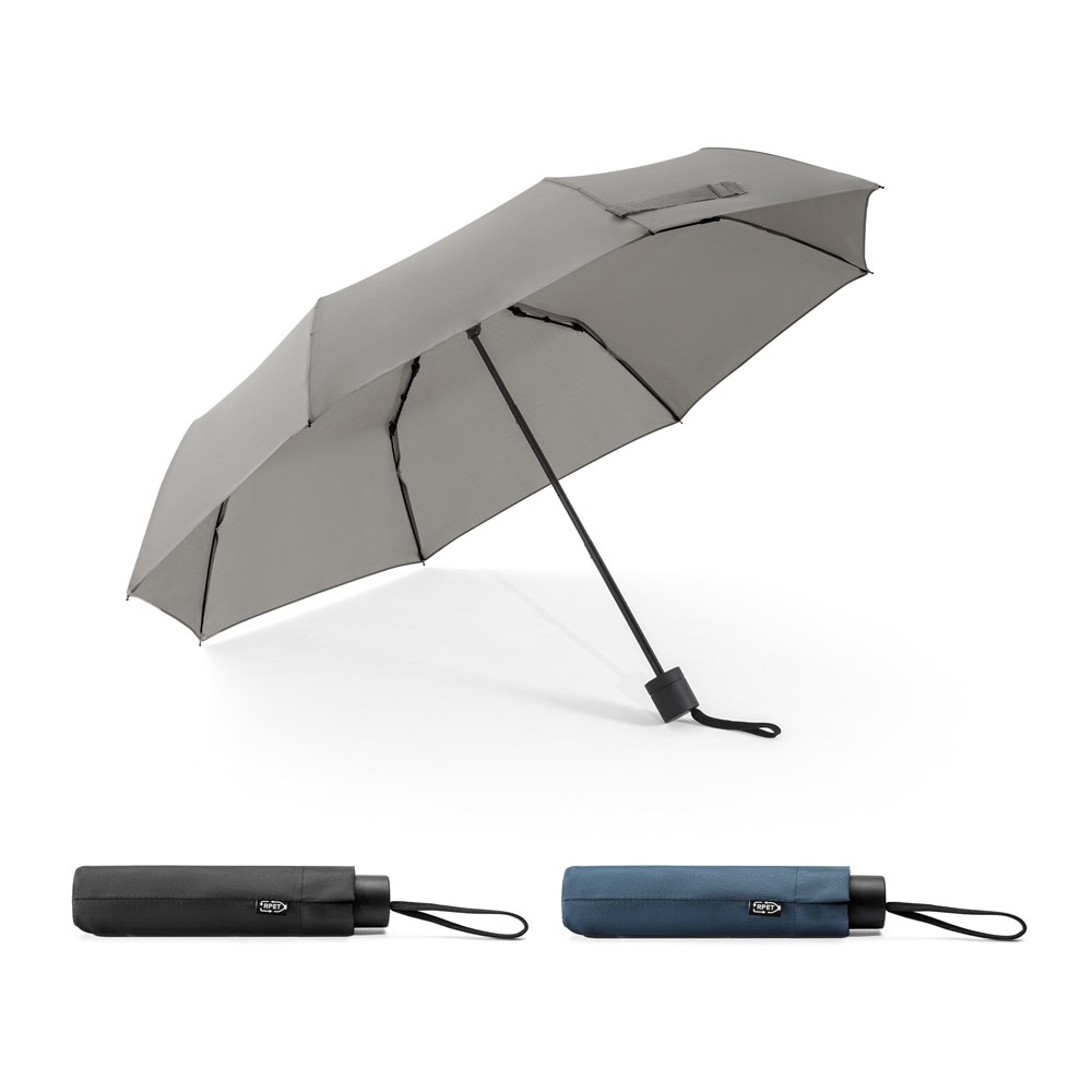 AIDEN. 21-Zoll-Regenschirm aus 190T recyceltem Polyester (100 % rPET), dreiteilig faltbar.