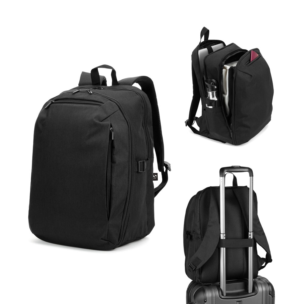 UDINE. 16"-Rucksack mit vollständig zu öffnendem Hauptfach aus 300D hochdichtem, recyceltem Polyester.