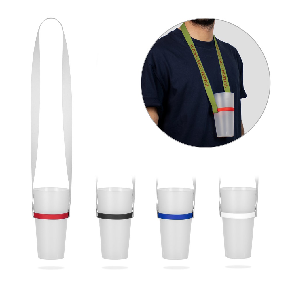 BOLTON. SUBLIMATION Lanyard-Set Lang II (20 mm) Duo mit Silikon-Becherhalter