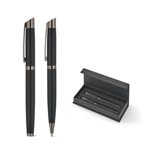 KINGSLEY. Set bestehend aus 1 Aluminium-Kugelschreiber und 1 Aluminium-Rollerball-Stift mit Dokumental® blauer Tinte.