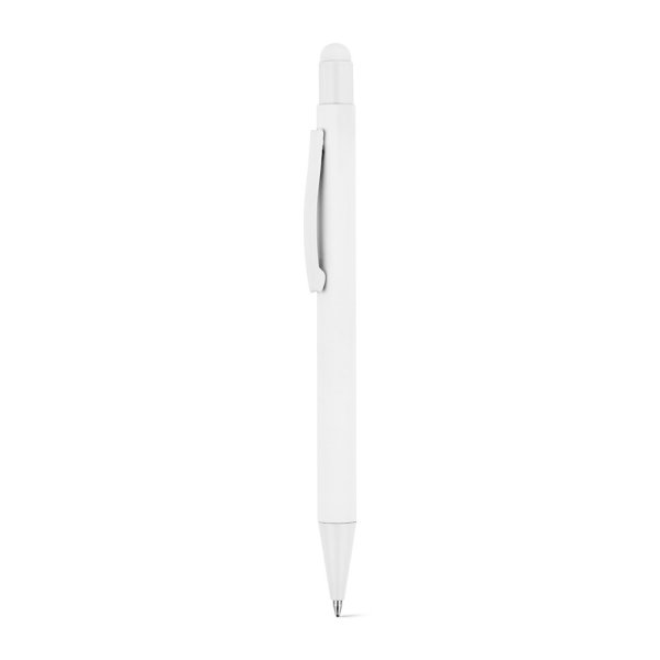 CLINT TOUCH. Kugelschreiber mit modernem Design, hergestellt aus recyceltem Aluminium (100% rAL) mit gummierter Oberfläche. - 106 - Weiß