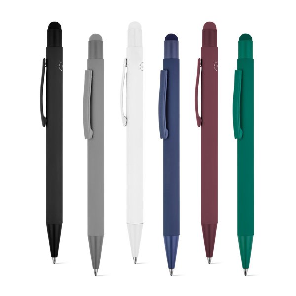 CLINT TOUCH. Kugelschreiber mit modernem Design, hergestellt aus recyceltem Aluminium (100% rAL) mit gummierter Oberfläche.
