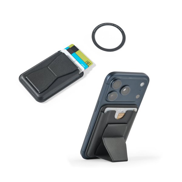 CONNOR. Magnetischer Kartenhalter aus Kunstleder, lässt sich einfach an der Rückseite Ihres Telefons befestigen und bietet RFID-Schutz.