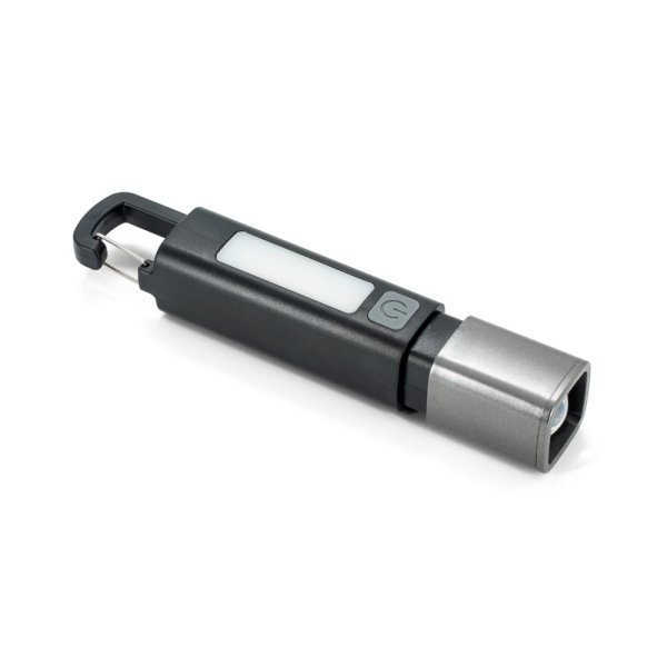 WIGGINS. ABS-Taschenlampe mit einer 2-W-LED-Lampe (53 Lumen) an der Vorderseite und einer COB-Lampe (53 Lumen) an der Oberseite. - 103 - Schwarz