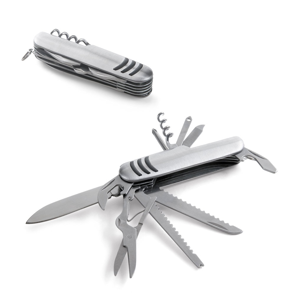 KAPRUN. Multifunktionales Taschenmesser aus Edelstahl und Metall.