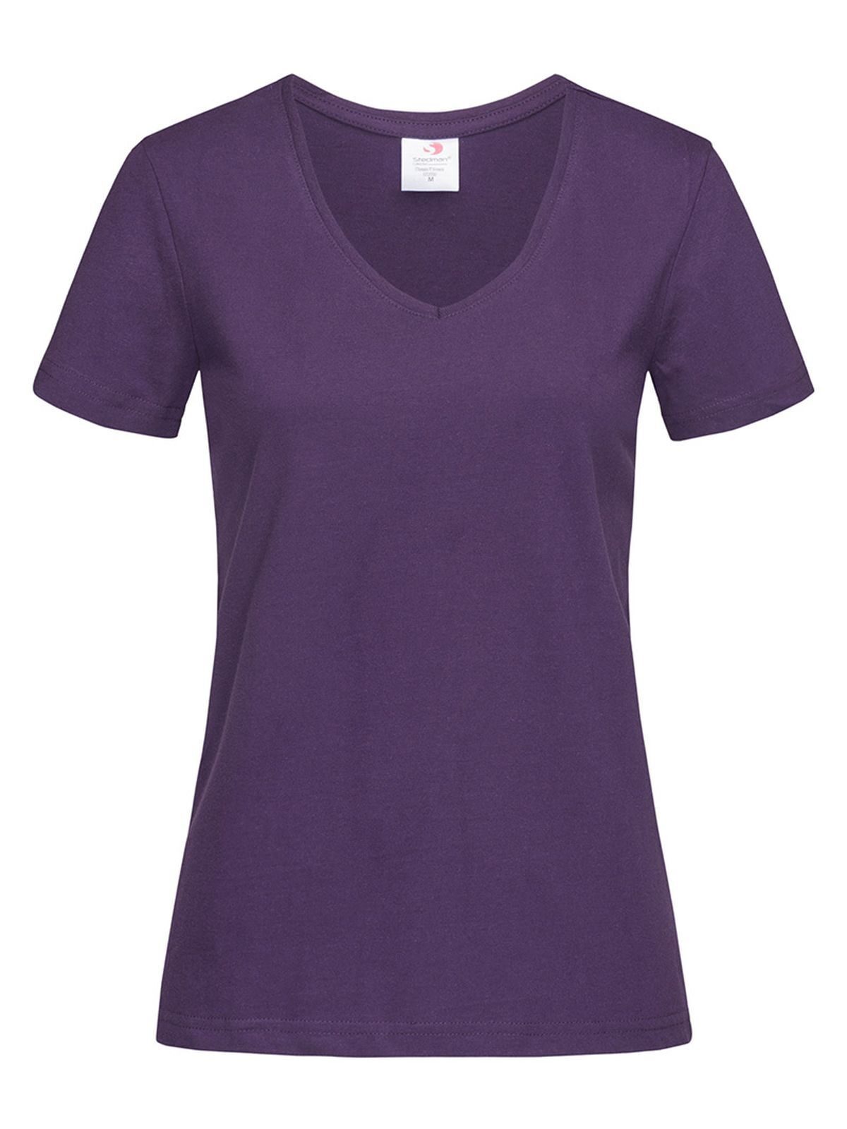 Klassisches T-Shirt mit V-Ausschnitt für Damen - DBY - Tiefbeerfarben
