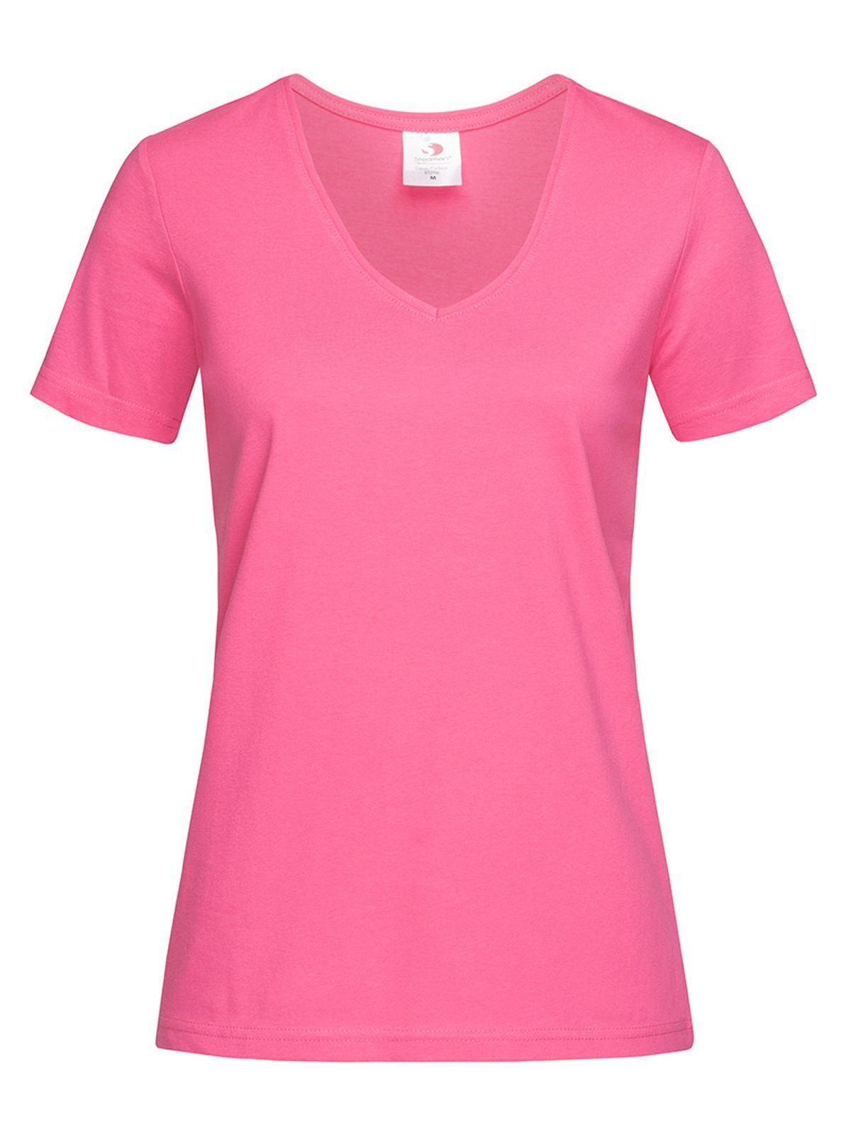 Klassisches T-Shirt mit V-Ausschnitt für Damen - SPK - Süßes Rosa