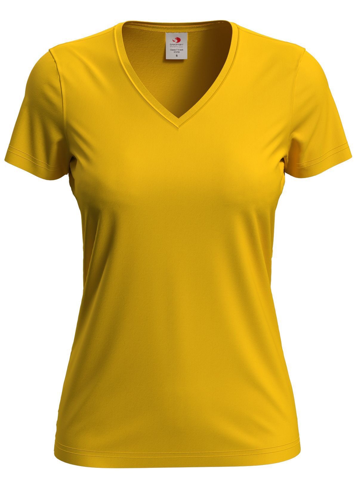 Klassisches T-Shirt mit V-Ausschnitt für Damen - SUN - Sonnenblumengelb