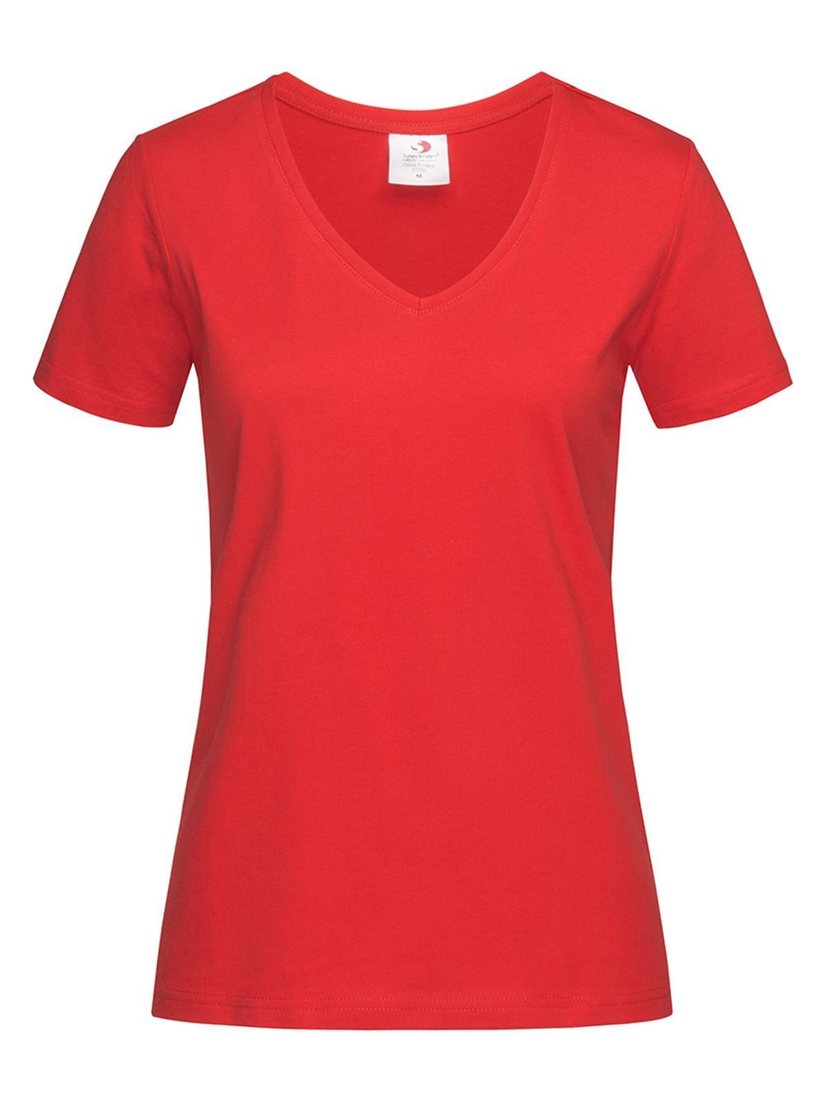 Klassisches T-Shirt mit V-Ausschnitt für Damen - SRE - Scharlachrot