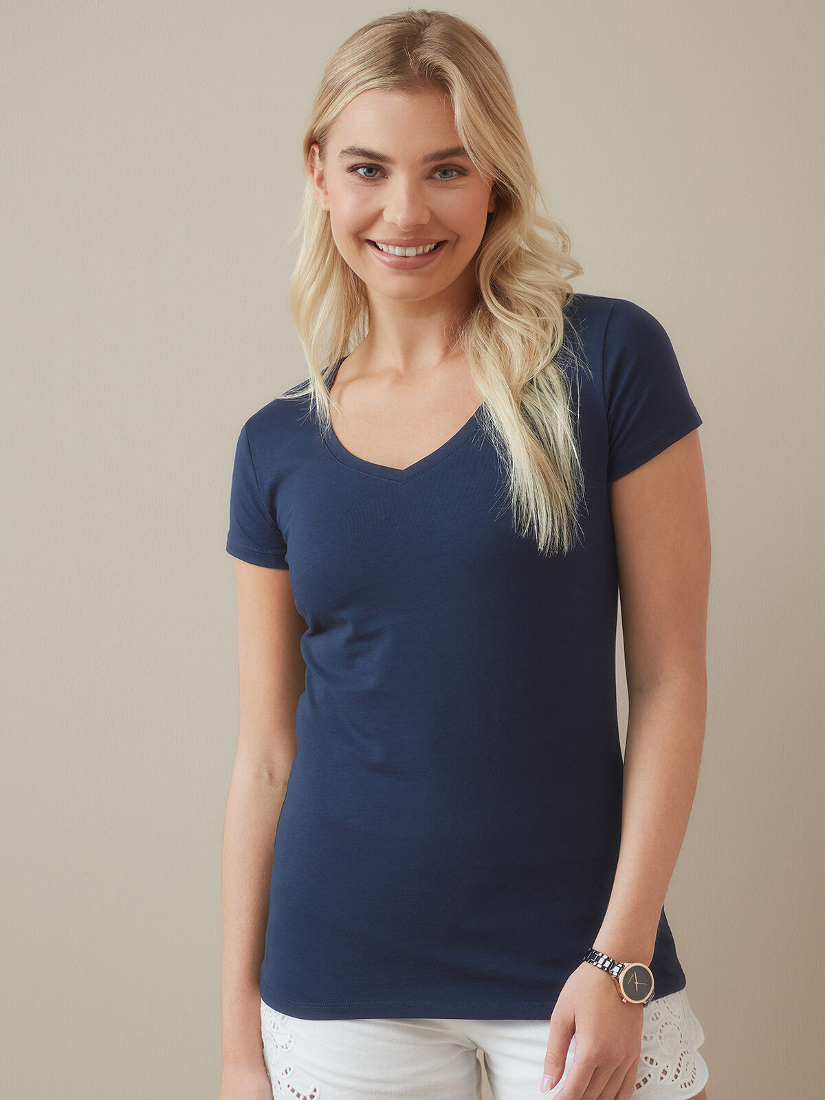 Stretch-T V-Ausschnitt Damen