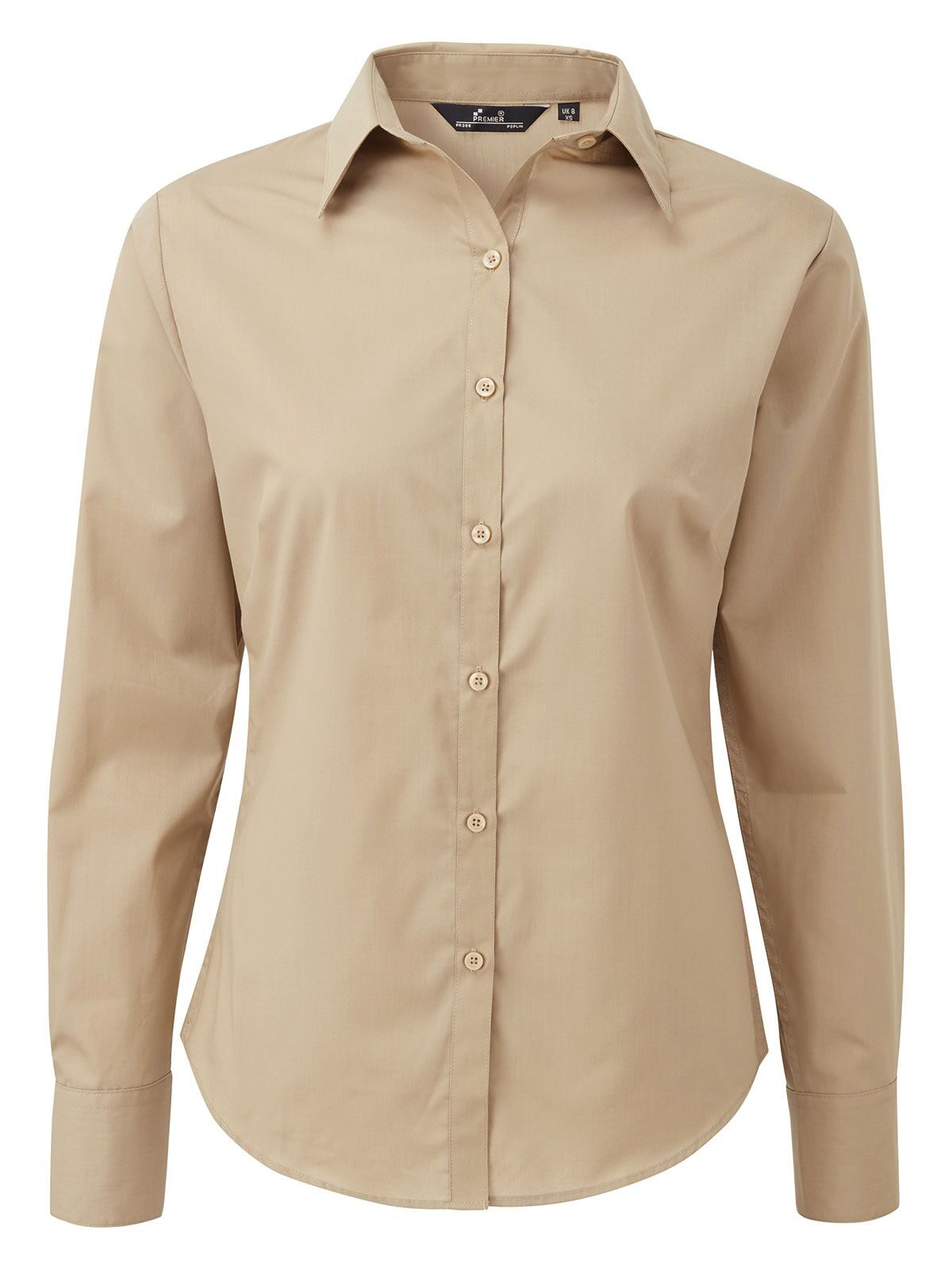 Damenbluse aus Popeline mit langen Ärmeln - KHAK - Khaki
